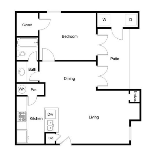 floor plan of a two bedroom apartment at The Westmount at River Park