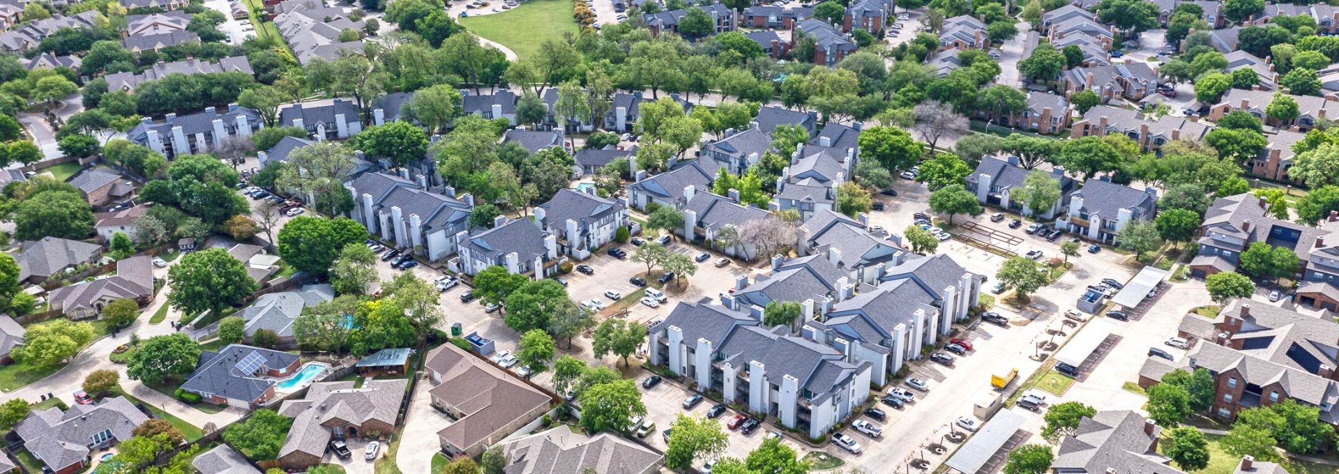 an aerial view of a residential neighborhood at The Westmount at River Park