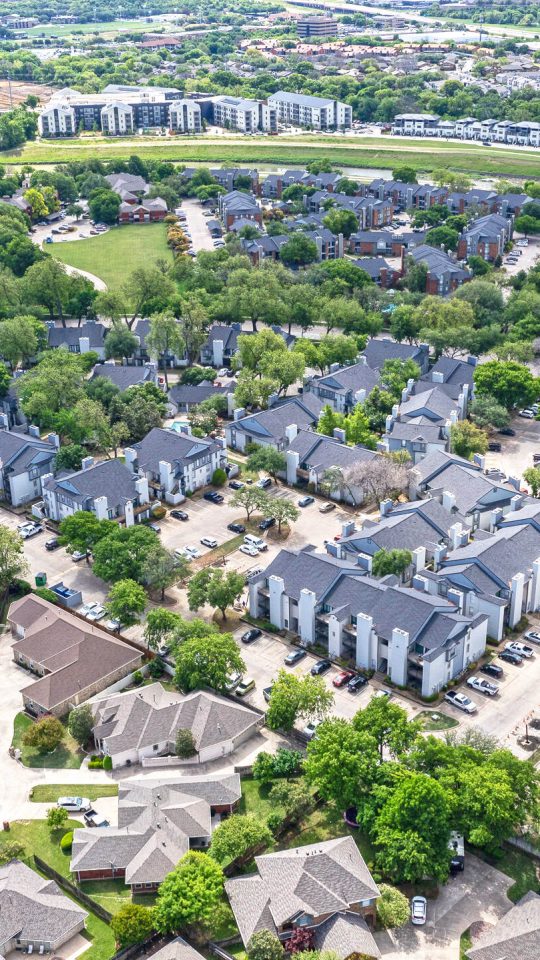 an aerial view of a residential neighborhood at The Westmount at River Park